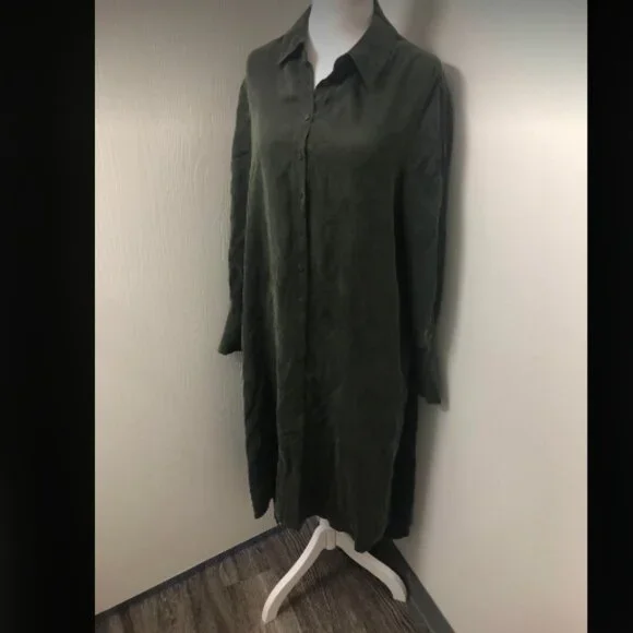 AllSaints Anya Green Shirt Dress Buttoned Sz L - Picture 1 of 9